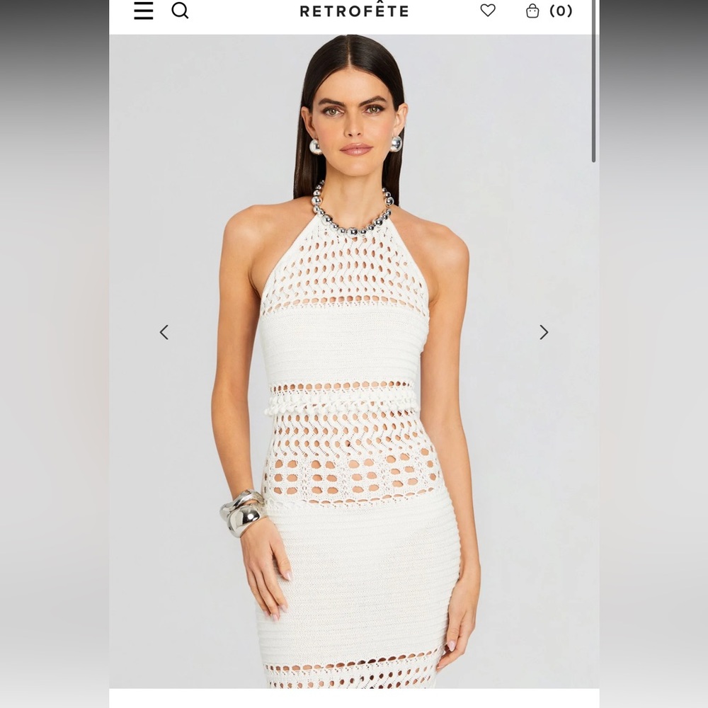 Retrofete White Crochet Halter Maxi Dress - Picture 5 of 6